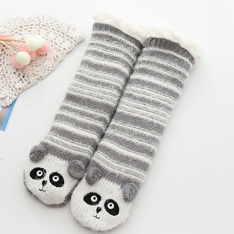 Slipper Thick Socks Sleeping Warm Winter Stereo Ear Striped Floor Socks Fluffy Fuzzy Socks